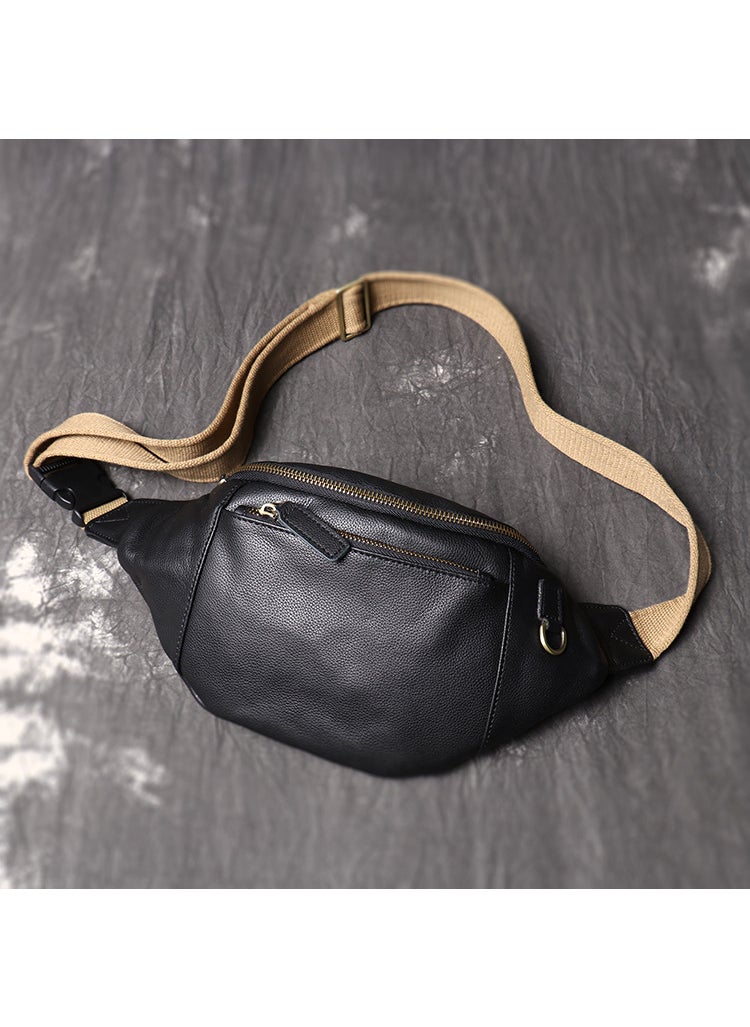 Casual Fashion Soft Leather Shoulder Bag Black black line