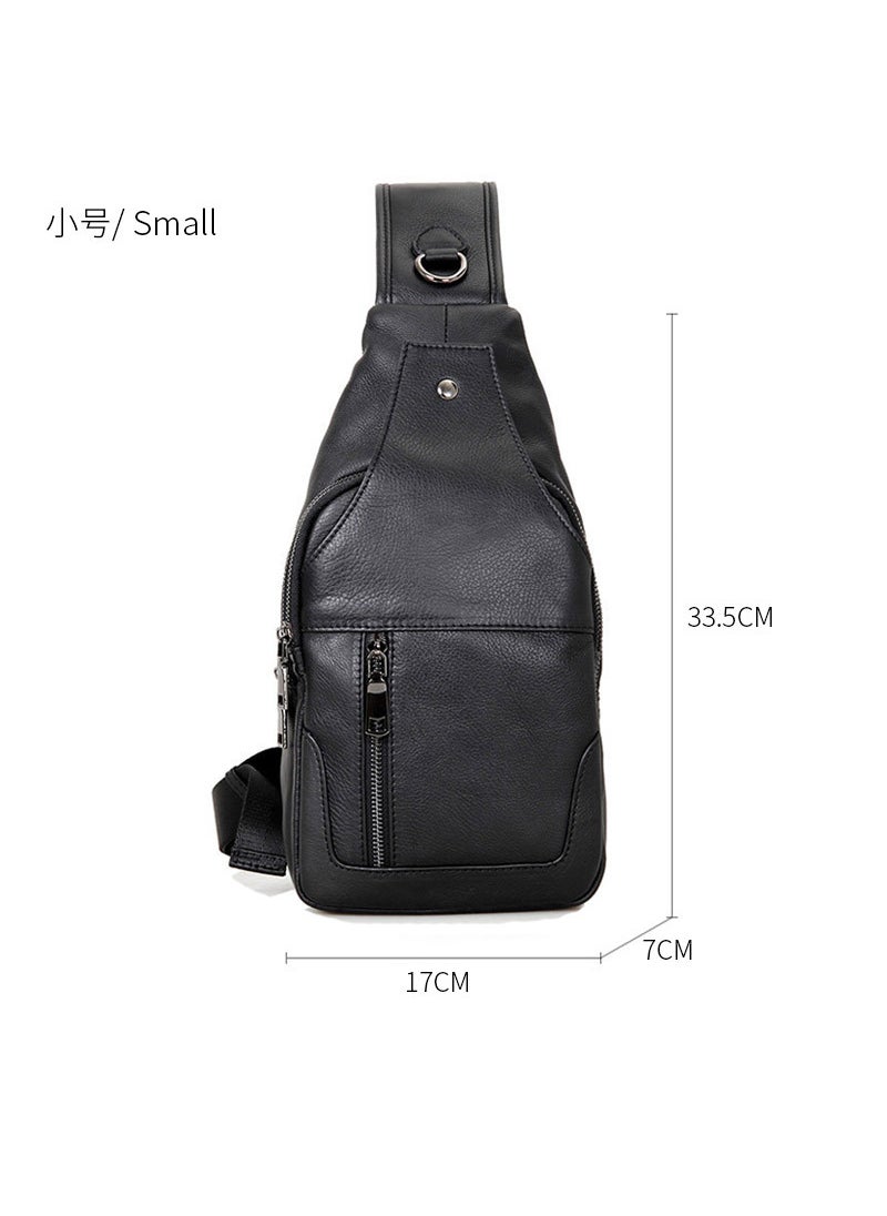 Stylish Mens Leather Chest Sling Bag Black-small size