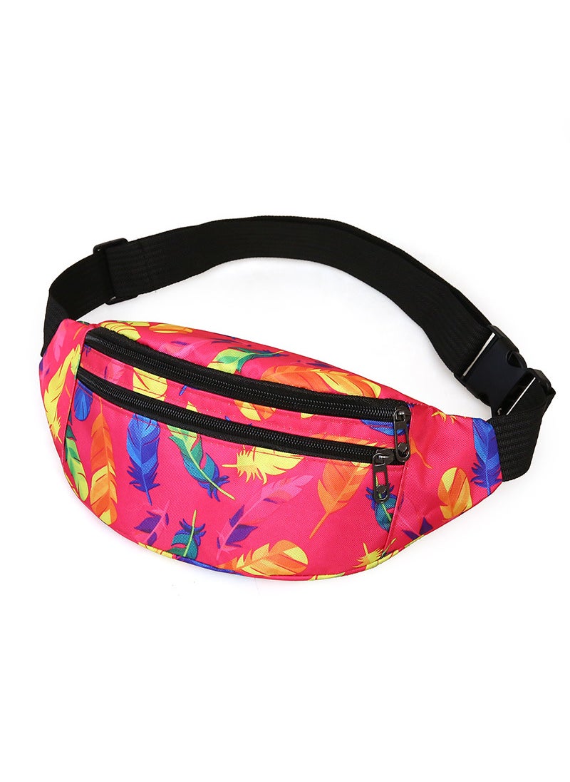 Mens Running Waist Bag Nylon Resistant Crossbody Two Rose Red