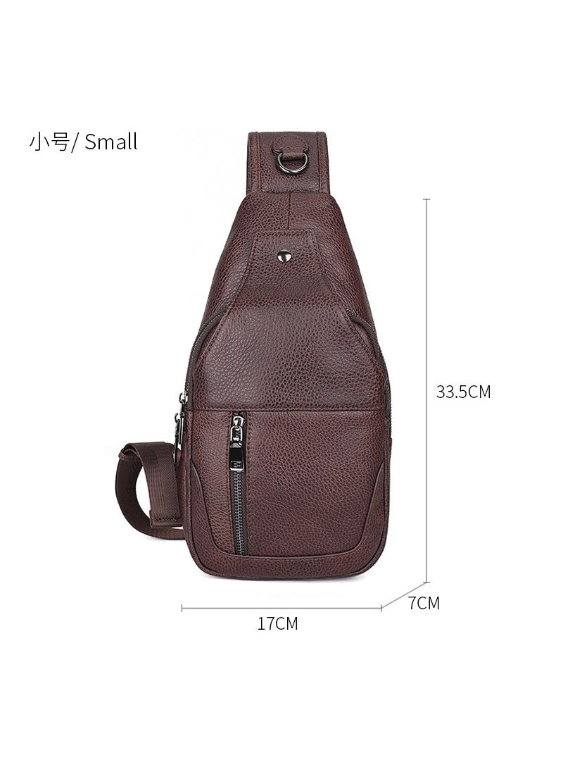 Stylish Mens Leather Chest Sling Bag Brown-small size