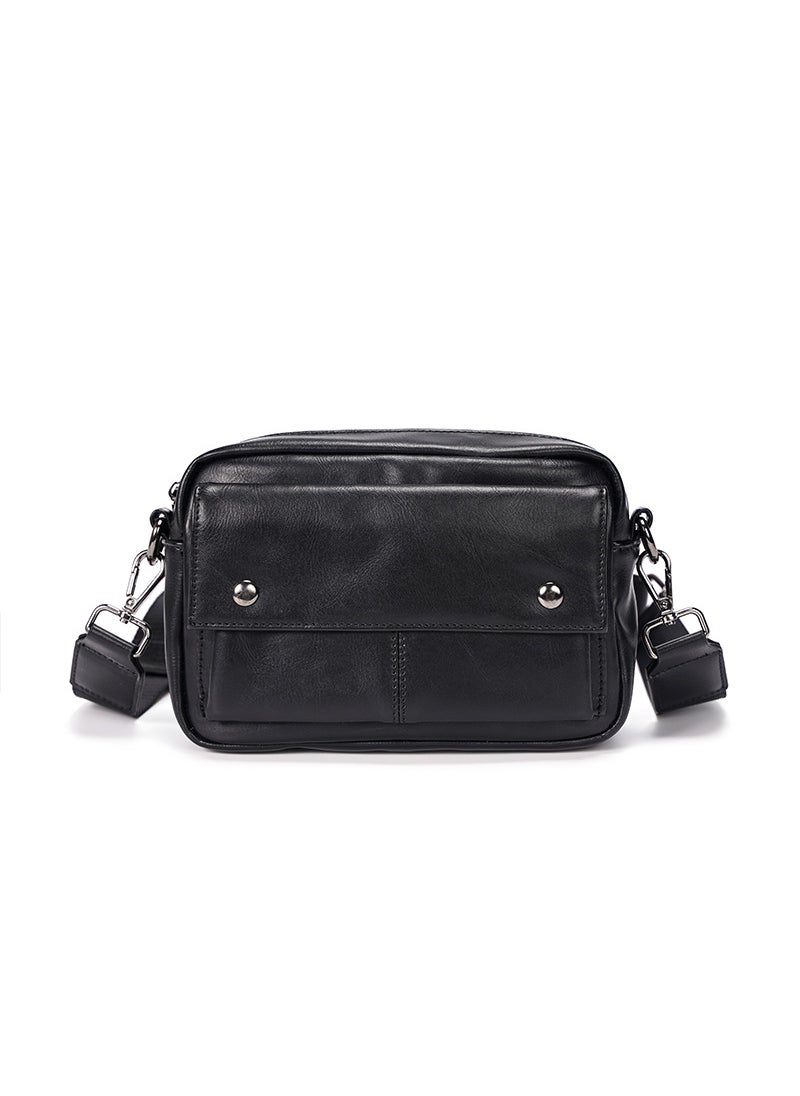 2024 New Fashion Brand Leather Sports Sling Bag for Men Black-