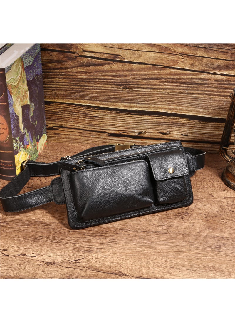 3612 Vintage Crazy Horse Leather Mens Waist Bag Black