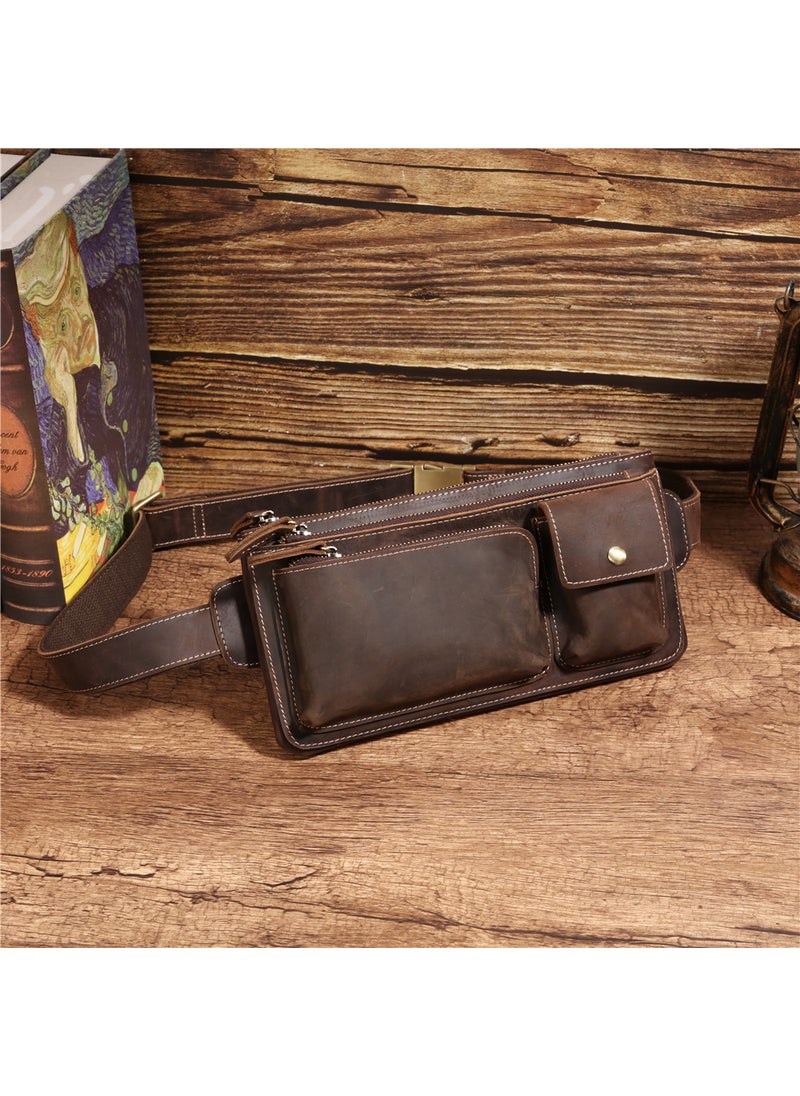 3612 Vintage Crazy Horse Leather Mens Waist Bag Dark brown