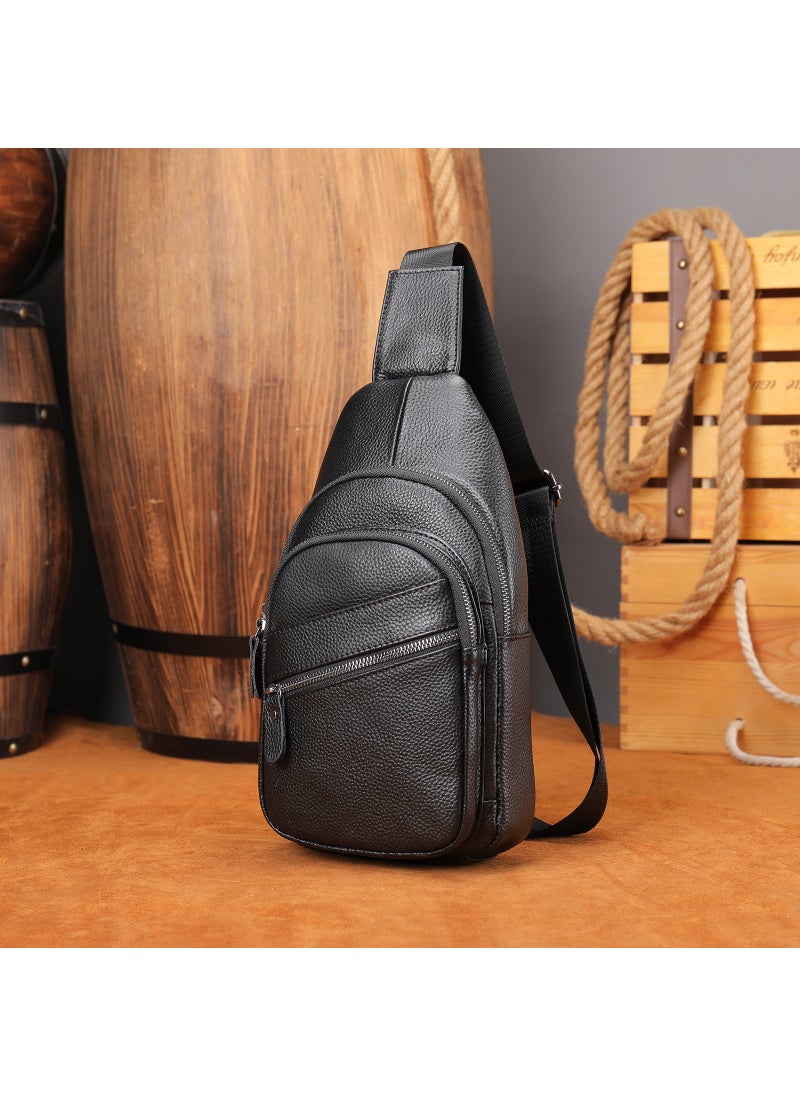 Genuine Leather Mens Chest Bag Black