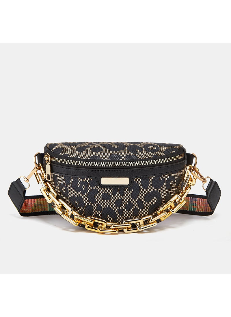 1 x 5 pcs 2023 Fashion Leopard Print Womens Sling Waist Bag Black