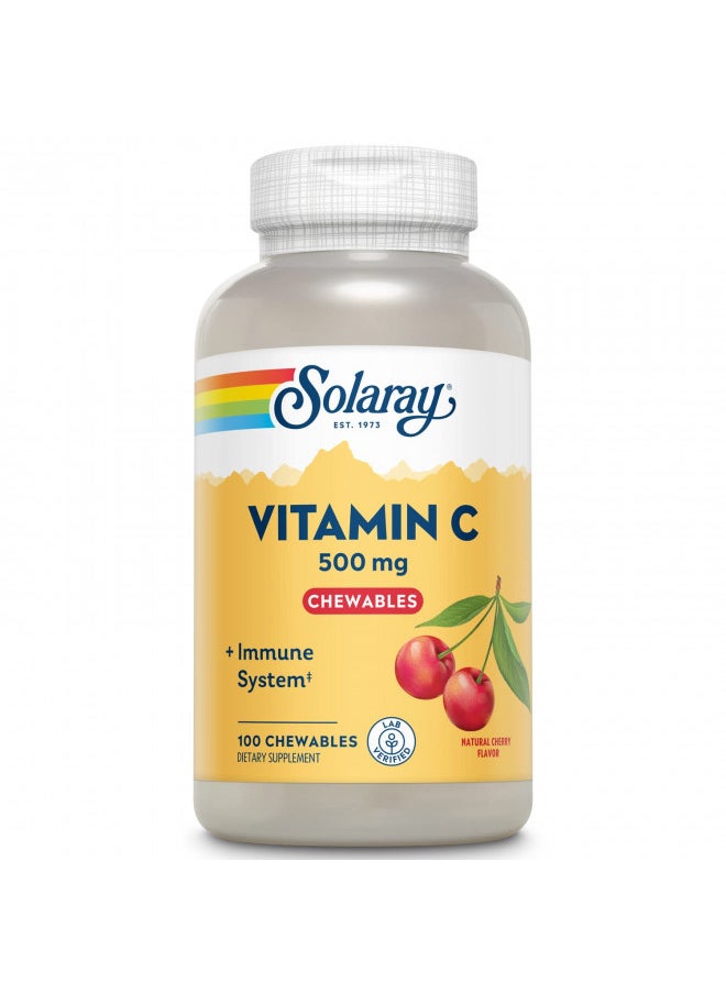 SOLARAY Chewable Vitamin C 500 mg, Natural Cherry Flavor with Natural Sweeteners, Antioxidant and Immune Support Supplement with Whole Food Base, 60-Day Guarantee, 100 Servings, 100 Chewables