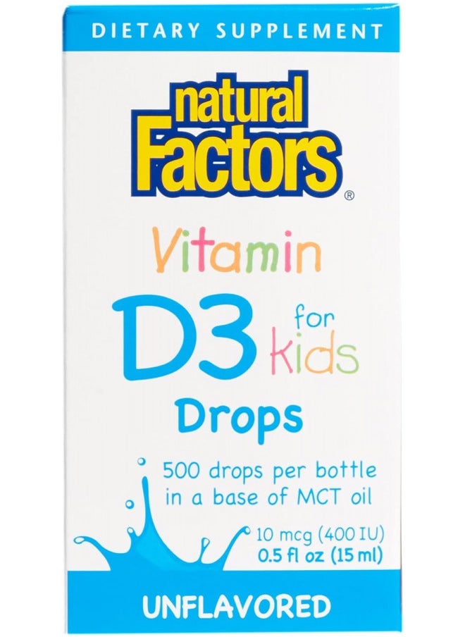 Natural Factors, Vitamin D3 Drops 400 IU (10 mcg) for Kids, Supports Strong Bones and Immune Function, 0.5 fl oz, 0.5 Oz