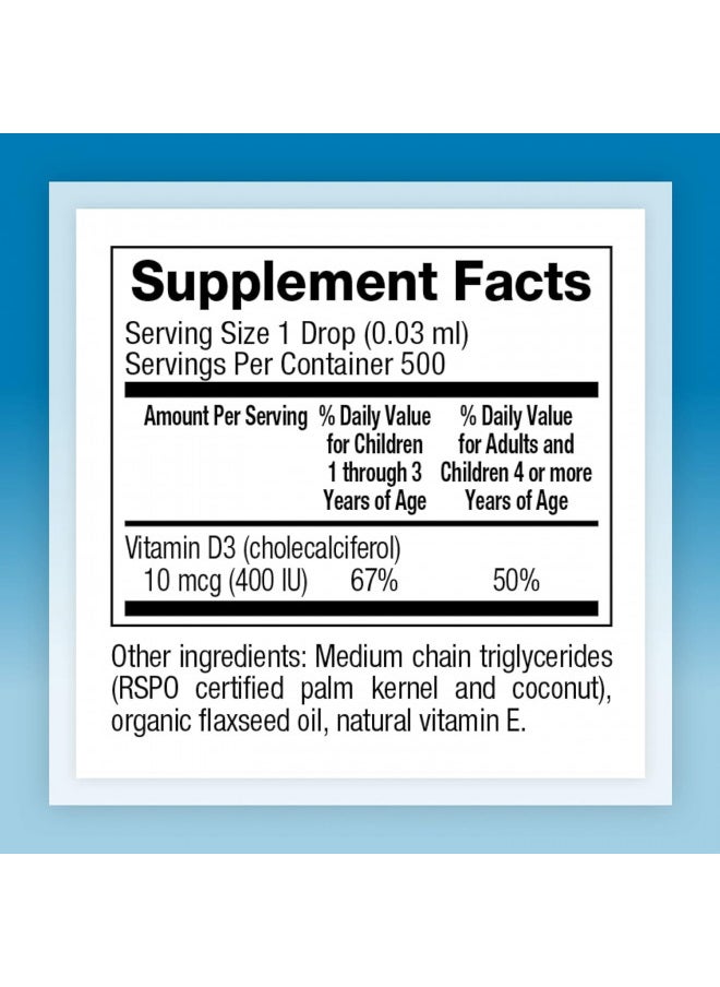 Natural Factors, Vitamin D3 Drops 400 IU (10 mcg) for Kids, Supports Strong Bones and Immune Function, 0.5 fl oz, 0.5 Oz