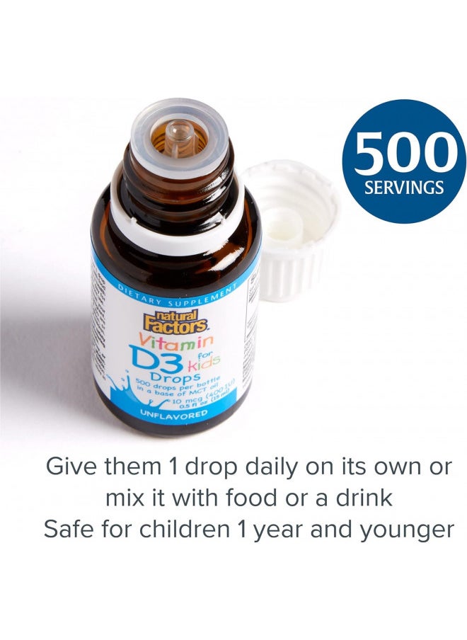 Natural Factors, Vitamin D3 Drops 400 IU (10 mcg) for Kids, Supports Strong Bones and Immune Function, 0.5 fl oz, 0.5 Oz