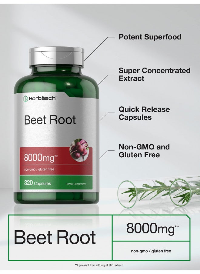 Horbäach Beet Root Powder Capsules 8000mg | 320 Pills | Non-GMO, Gluten Free Formula | High Potency Herbal Extract Supplement