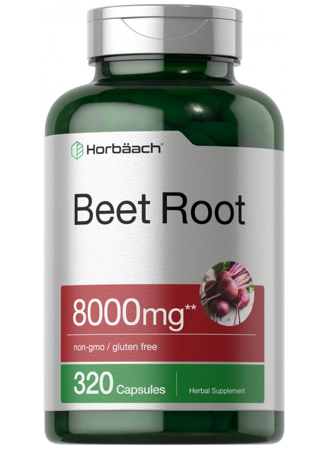 Horbäach Beet Root Powder Capsules 8000mg | 320 Pills | Non-GMO, Gluten Free Formula | High Potency Herbal Extract Supplement