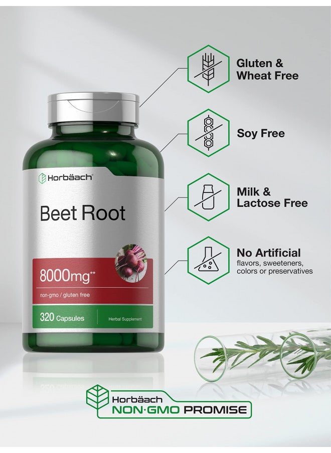 Horbäach Beet Root Powder Capsules 8000mg | 320 Pills | Non-GMO, Gluten Free Formula | High Potency Herbal Extract Supplement