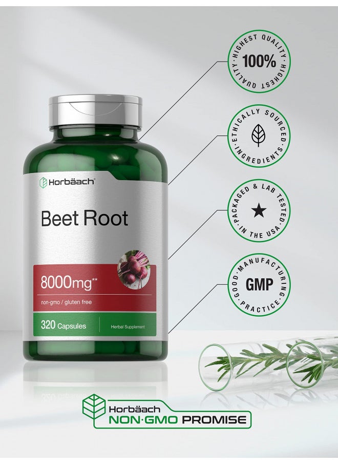 Horbäach Beet Root Powder Capsules 8000mg | 320 Pills | Non-GMO, Gluten Free Formula | High Potency Herbal Extract Supplement