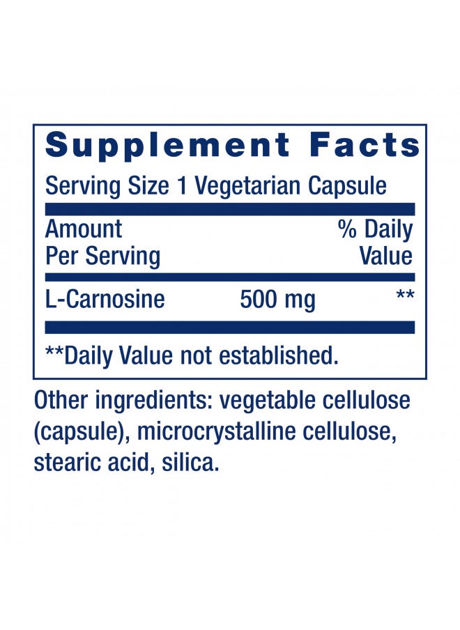 Life Extension Carnosine 500mg Potent, Anti-Aging L-Carnosine Supplement - Antioxidant - Non-GMO, Gluten-Free - 60 Vegetarian Capsules