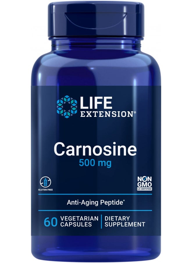 Life Extension Carnosine 500mg Potent, Anti-Aging L-Carnosine Supplement - Antioxidant - Non-GMO, Gluten-Free - 60 Vegetarian Capsules