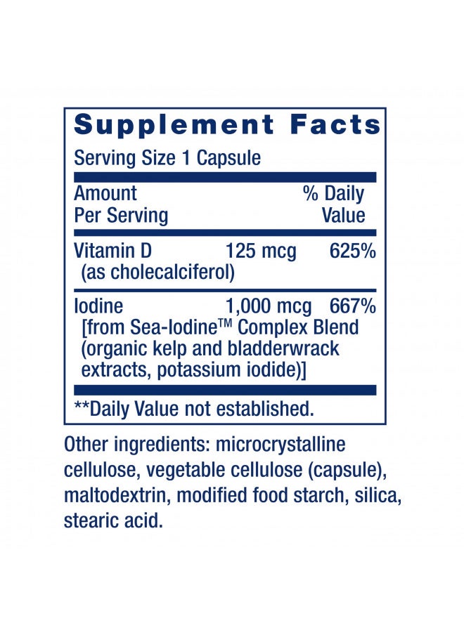 Life Extension Vitamin D3 125 mcg (5000 IU) with Sea-Iodine - For Bone, Immune Support & Inflammation Management - Thyroid & Adrenal Supplement Gluten-Free, Non-GMO 60 Capsules