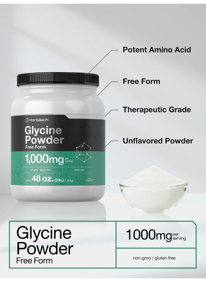 Glycine Powder 3 lbs | Free Form Supplement | Unflavored Powder | Vegetarian, Non-GMO, Gluten Free | by Horbaach