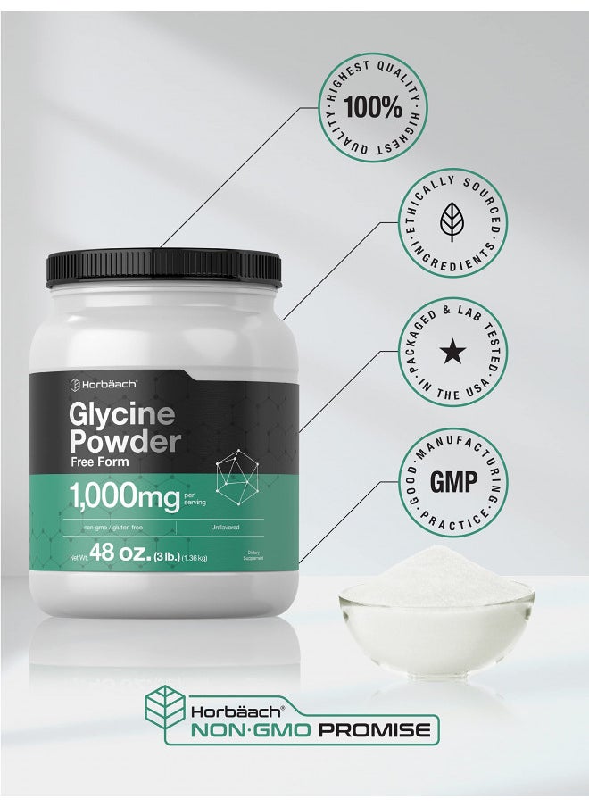 Glycine Powder 3 lbs | Free Form Supplement | Unflavored Powder | Vegetarian, Non-GMO, Gluten Free | by Horbaach