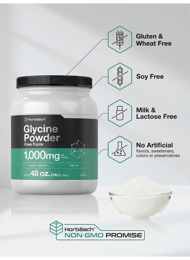 Glycine Powder 3 lbs | Free Form Supplement | Unflavored Powder | Vegetarian, Non-GMO, Gluten Free | by Horbaach