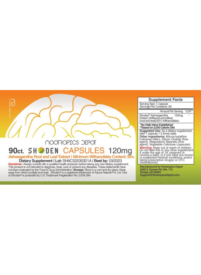 Nootropics Depot Shoden Ashwagandha Extract Capsules | 120mg | 90 Count | 35% Withanolides