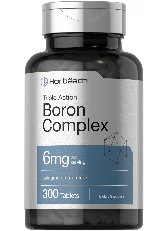 Triple Boron Complex 6 mg Supplement | 300 Tablets | Vegetarian, Non-GMO & Gluten Free | Triple Action Boron Citrate, Boron Glycinate, Boron Asparate | by Horbaach