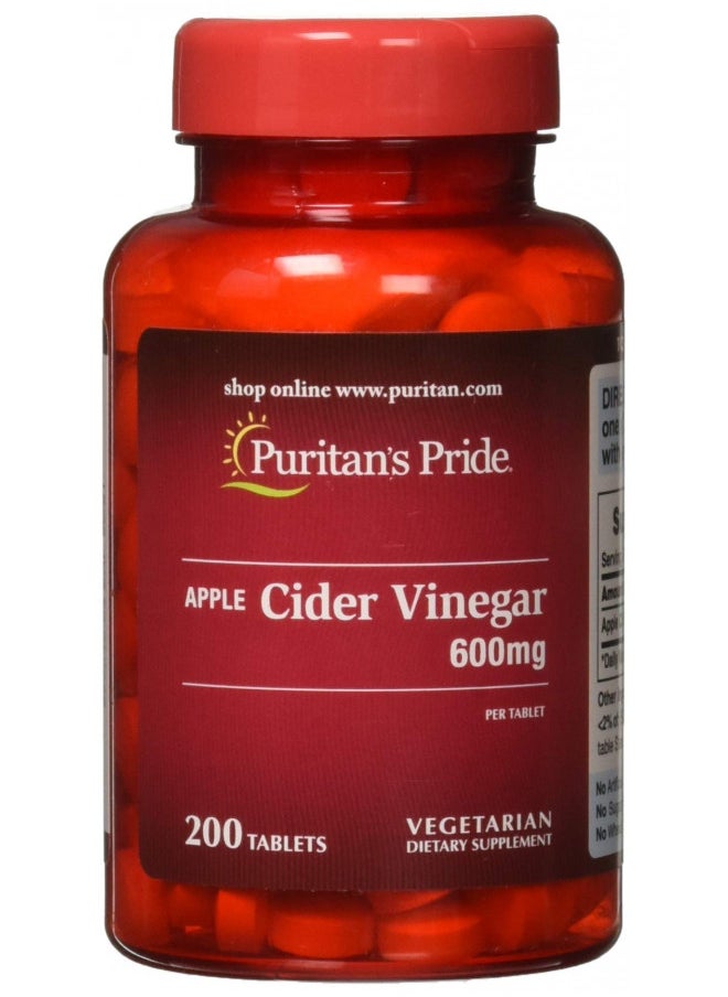 Puritan's Pride Apple Cider Vinegar 600 mg Tablets, 200 Count (Packing May Vary)