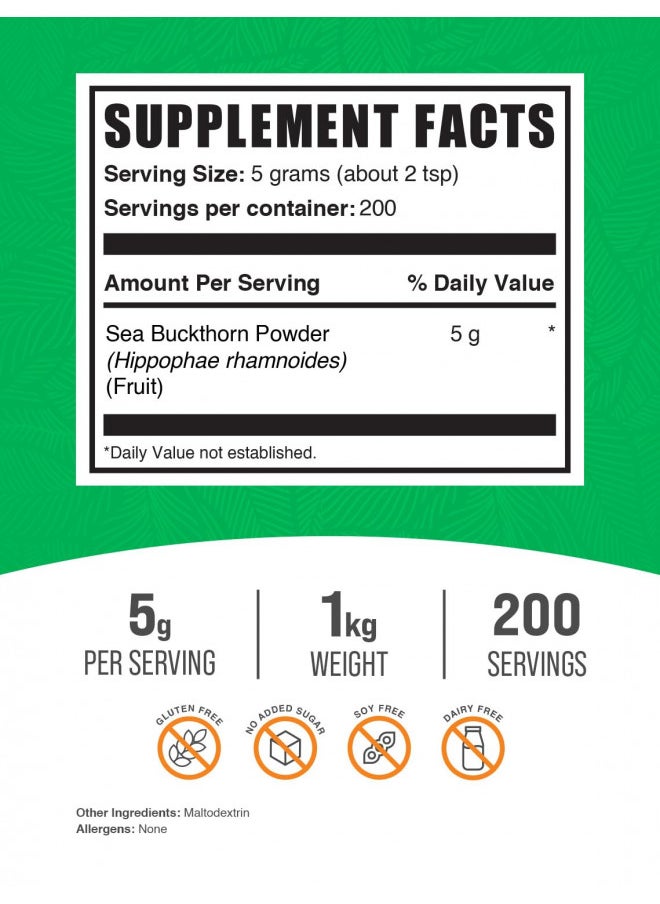 BULKSUPPLEMENTS.COM Sea Buckthorn Powder - Omega 7 Supplement, Superfood Powder - 5g of Sea Buckthorn Berry Powder per Serving, Fruit Powder (1 Kilogram - 2.2 lbs)