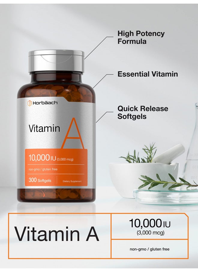 Vitamin A 10000 IU Softgels | 300 Count | Non-GMO, Gluten Free Supplement | by Horbaach