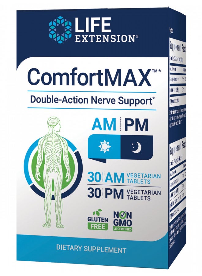 Life Extension Comfort MAX Honokiol and Pea Supplement for Inflammation Management, Nerve Support and Discomfort Relief Gluten-Free, Non-GMO, Vegetarian - 30 AM and 30 PM Tablets