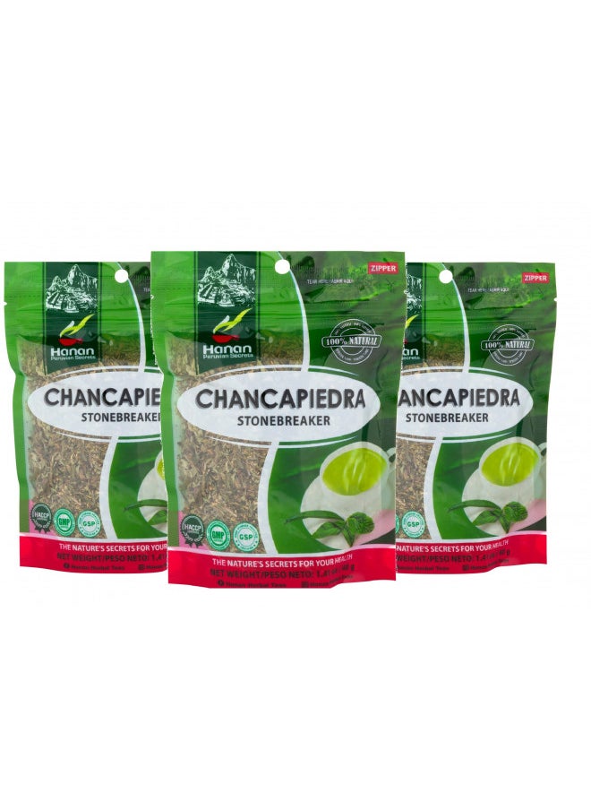 Hanan Chanca Piedra Loose Leaf Herbal Tea 4.2oz (120g of Stone Breaker) - Pack of 3 Pouches with 40 Grams Each of All-Natural Chancapiedra Plant Leaves and Stems from Peru