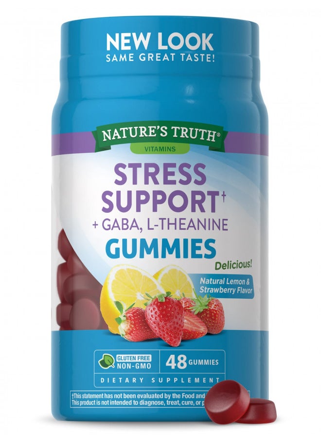 Stress Away Gummies | 48 count | with Gaba and L Theanine | Non GMO, Gluten Free Stress Relief Supplement | Lemon Strawberry Flavor | by Nature's Truth