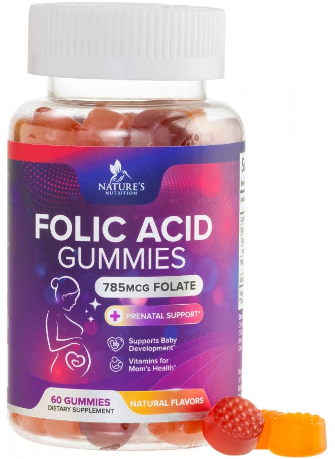 Folic Acid Gummies for Women, Essential Prenatal Vitamins for Mom & Baby, Vegan Folic Acid Supplement Gummy, B9 Chewable Extra Strength Folate for Before, During, and After Pregnancy - 60 Gummies