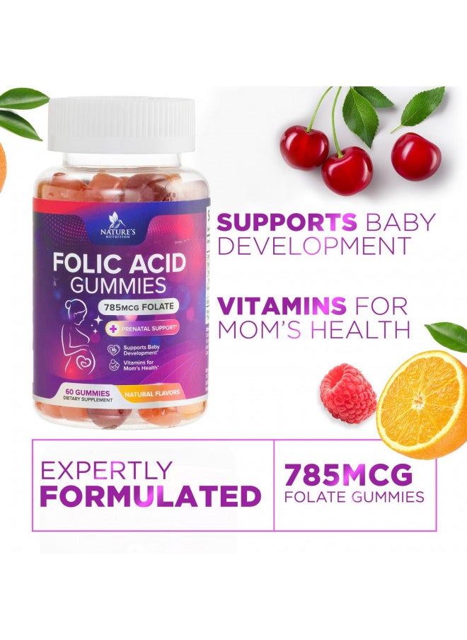 Folic Acid Gummies for Women, Essential Prenatal Vitamins for Mom & Baby, Vegan Folic Acid Supplement Gummy, B9 Chewable Extra Strength Folate for Before, During, and After Pregnancy - 60 Gummies