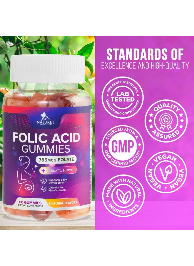 Folic Acid Gummies for Women, Essential Prenatal Vitamins for Mom & Baby, Vegan Folic Acid Supplement Gummy, B9 Chewable Extra Strength Folate for Before, During, and After Pregnancy - 60 Gummies