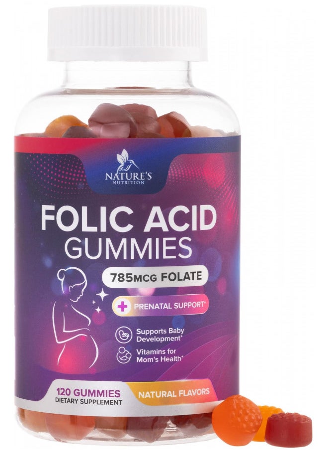 Folic Acid Gummies for Women, Essential Prenatal Vitamins for Mom & Baby, Vegan Prenatal Gummy Supplement, B9 Chewable Extra Strength Folate for Before, During, and After Pregnancy - 120 Gummies