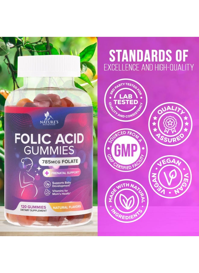 Folic Acid Gummies for Women, Essential Prenatal Vitamins for Mom & Baby, Vegan Prenatal Gummy Supplement, B9 Chewable Extra Strength Folate for Before, During, and After Pregnancy - 120 Gummies