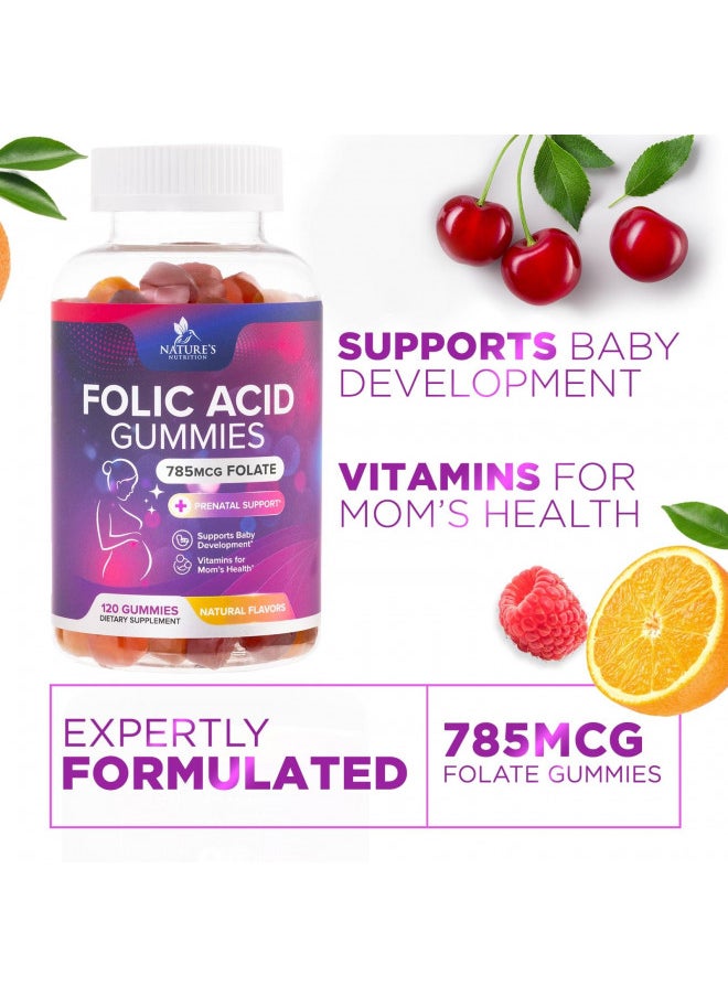 Folic Acid Gummies for Women, Essential Prenatal Vitamins for Mom & Baby, Vegan Prenatal Gummy Supplement, B9 Chewable Extra Strength Folate for Before, During, and After Pregnancy - 120 Gummies