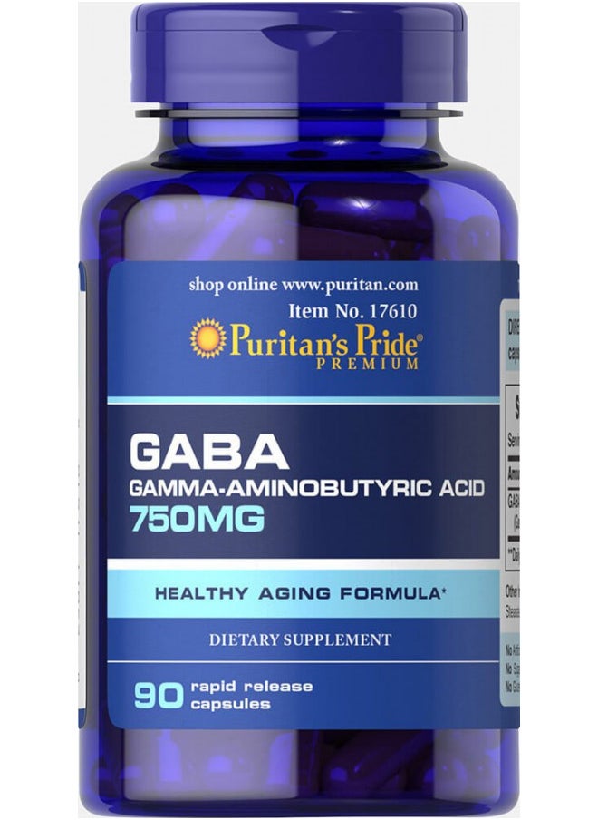 Puritan's Pride GABA Gamma Aminobutyric Acid 750 Mg Capsules, 90 Count