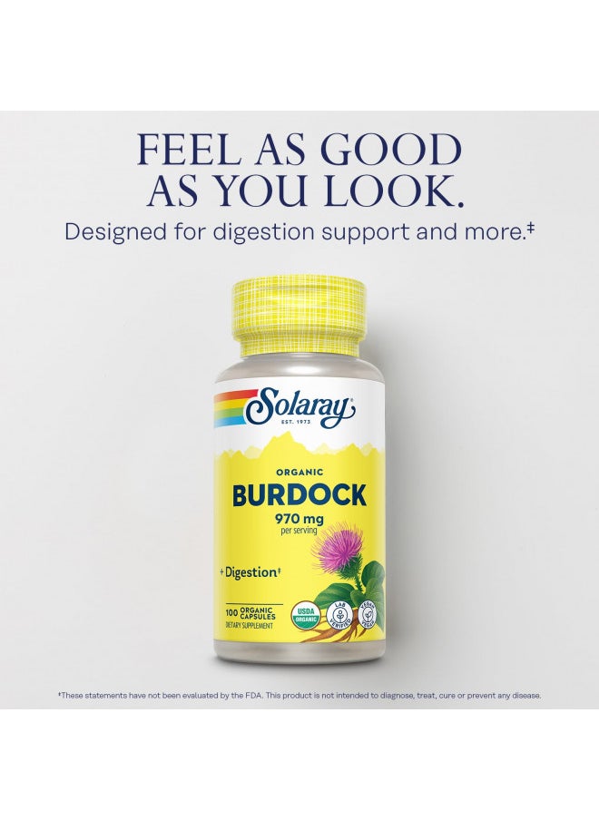 Solaray Organic Burdock Root 970 mg - Digestive Support Supplement - USDA Burdock Root Organic - Vegan, Lab Verified, 60-Day Money-Back Guarantee - 50 Servings, 100 Organic Capsules