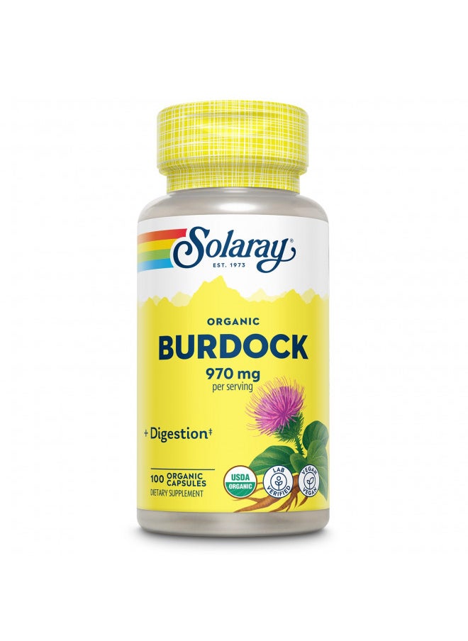 Solaray Organic Burdock Root 970 mg - Digestive Support Supplement - USDA Burdock Root Organic - Vegan, Lab Verified, 60-Day Money-Back Guarantee - 50 Servings, 100 Organic Capsules