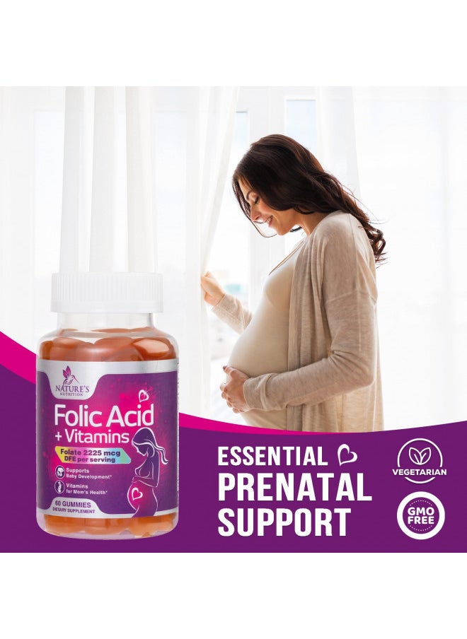 Folic Acid Prenatal Multivitamin Gummies, Prenatal Vitamins for Women with Folate, Vitamin C, D3, B6, B9 & B12 for During & Post Pregnancy - Nature's Non-GMO & Gluten-Free Supplement - 60 Gummies