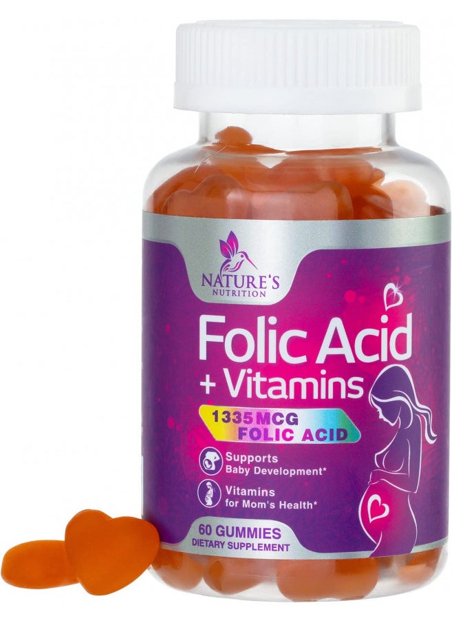 Folic Acid Prenatal Multivitamin Gummies, Prenatal Vitamins for Women with Folate, Vitamin C, D3, B6, B9 & B12 for During & Post Pregnancy - Nature's Non-GMO & Gluten-Free Supplement - 60 Gummies