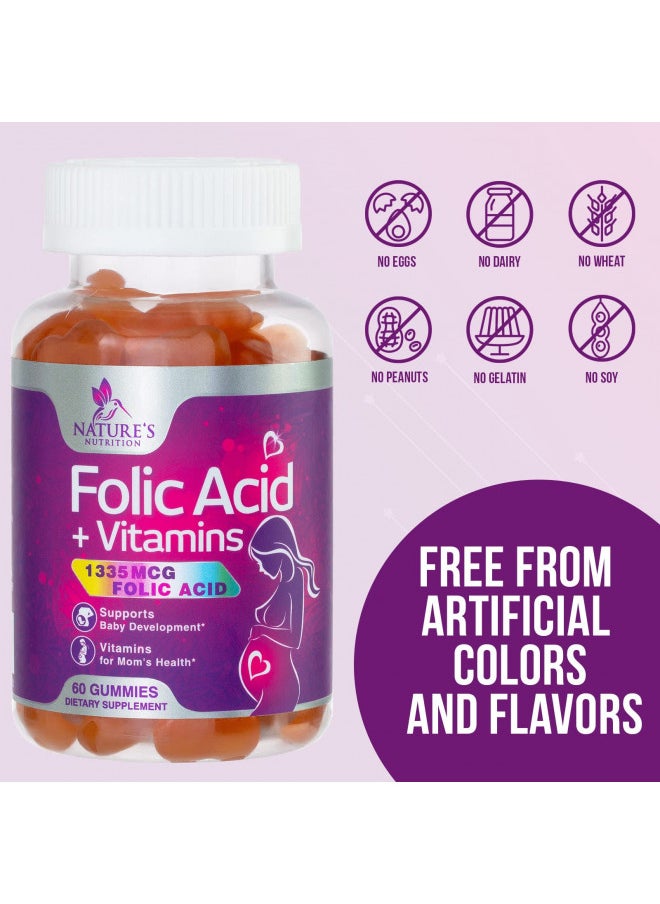 Folic Acid Prenatal Multivitamin Gummies, Prenatal Vitamins for Women with Folate, Vitamin C, D3, B6, B9 & B12 for During & Post Pregnancy - Nature's Non-GMO & Gluten-Free Supplement - 60 Gummies