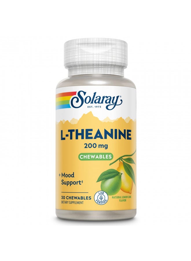 SOLARAY L Theanine 200mg, Healthy Mood Support and Focus Supplement with Vitamin B-6, Sugar Free Natural Lemon Lime Flavor, Lab Verified, 60-Day Guarantee, 30 Servings, 30 L Theanine Chewables