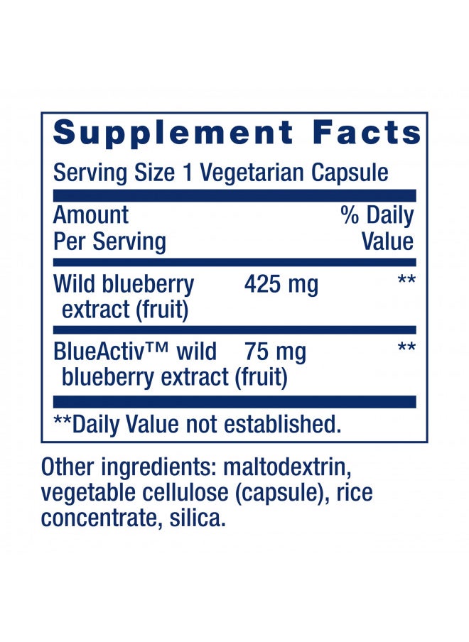 Life Extension Blueberry Extract Capsules - Whole Fruit Wild Blueberry Extract Supplement Pills- For Brain Health Support - Non-GMO, Gluten-Free ,Vegetarian - 60 Capsules