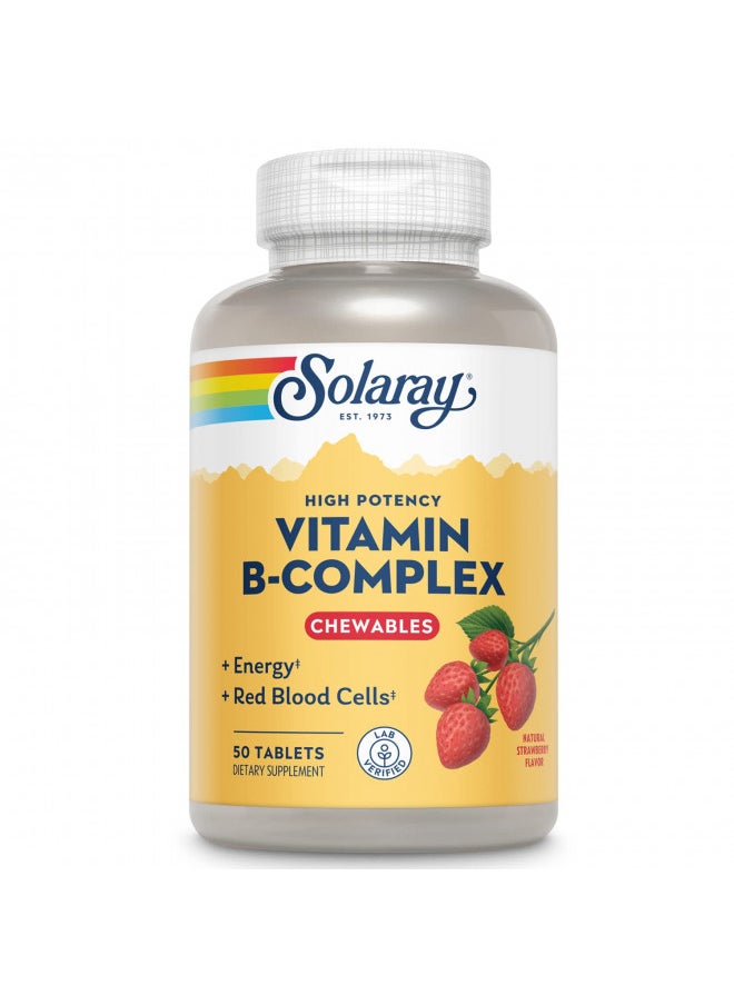 SOLARAY Vitamin B-Complex Chewables, Strawberry, Healthy Energy, Red Blood Cell, Stress & Metabolism Support, 50 Tablets