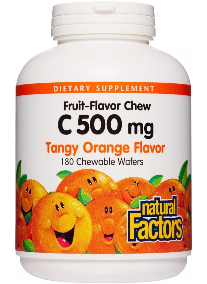 Natural Factors, Kids Chewable Vitamin C 500 mg, Supports Immune Health, Bones, Teeth and Gums, Tangy Orange, 180 Count (Pack of 1)