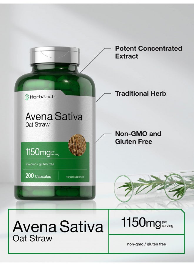 Avena Sativa Extract 1150 mg | 200 Capsules | Oat Straw Extract | Non-GMO, Gluten Free | by Horbaach