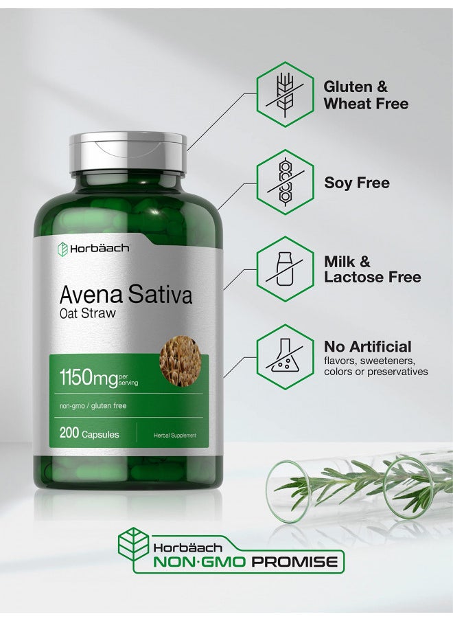 Avena Sativa Extract 1150 mg | 200 Capsules | Oat Straw Extract | Non-GMO, Gluten Free | by Horbaach