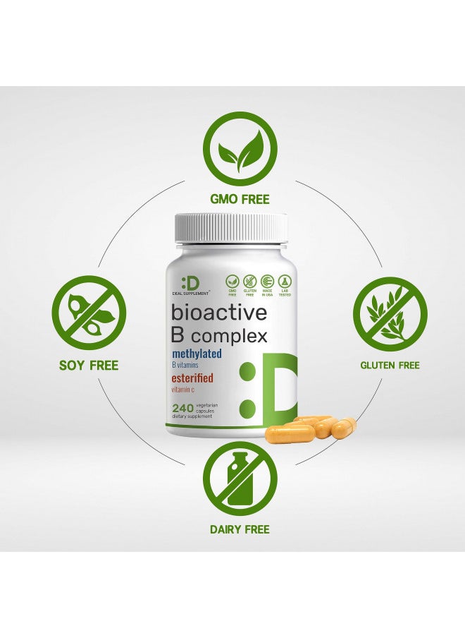 Bioactive Vitamin B Complex | 240 Veggie Capsules - Methylated B Vitamins & Esterified Vitamin C, High Potency & Easy Absorption Immune, Energy, & Metabolism Supplement Non-GMO, Vegan